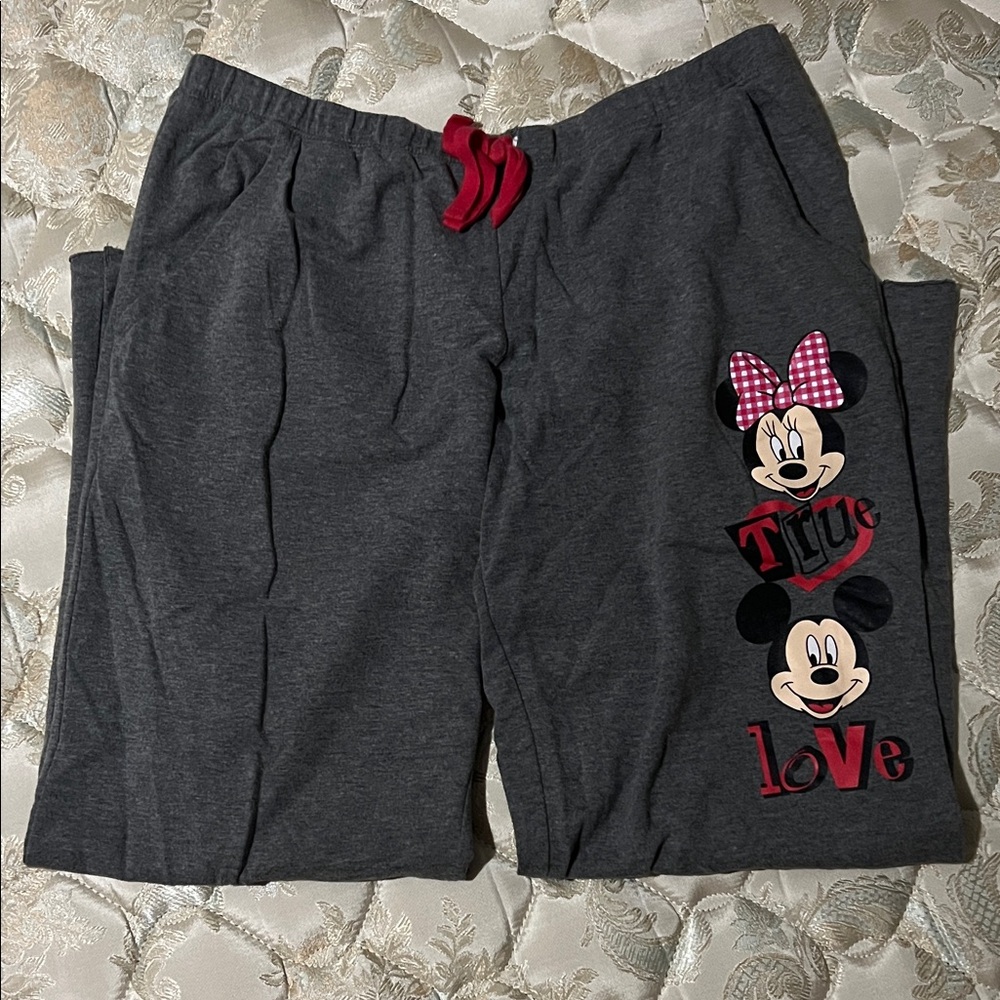 Disney Charcoal Pajama Bottoms with Red and Pink Details